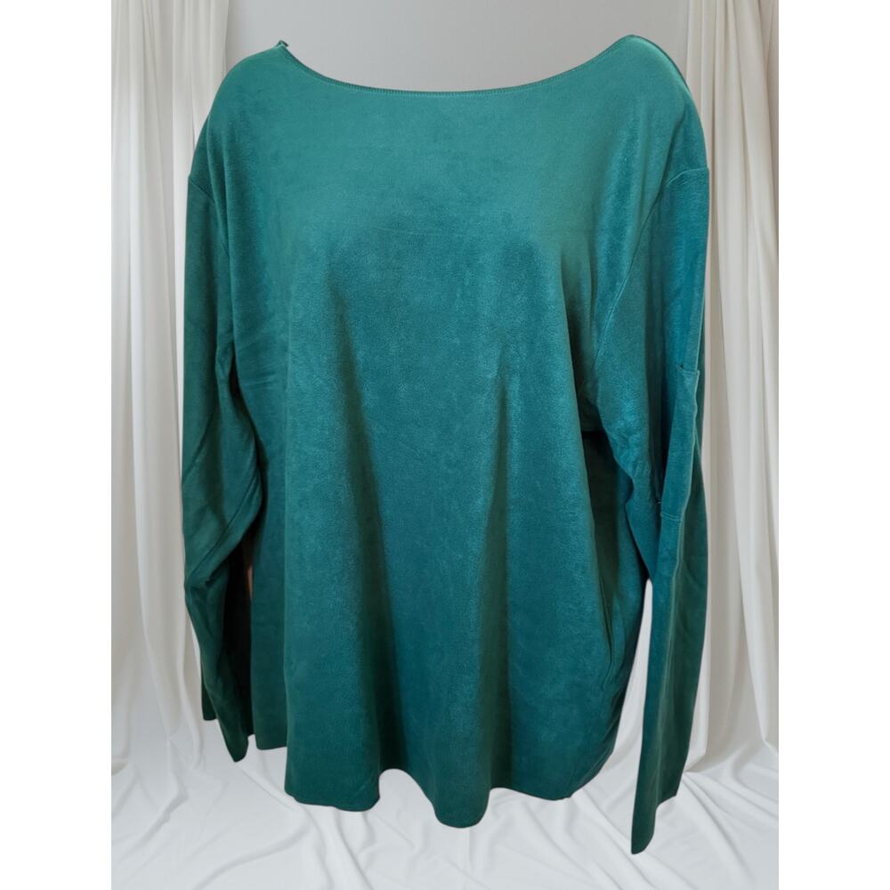 Oscar de la Renta Teal Velvet Long Sleeve Top - XL